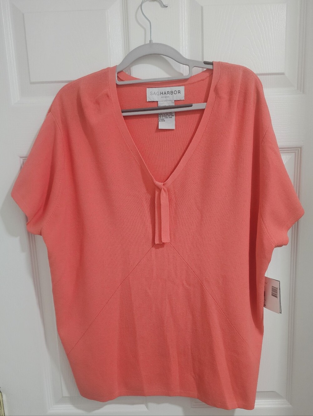 Sag Harbor Coral V-Neck Short Sleeve Top